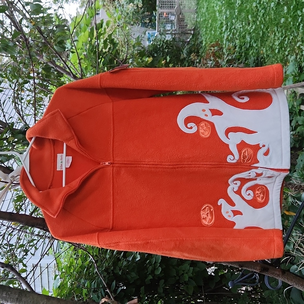 Toffe And Apple, Orange Halloween, Warn Fleece Jacket with Vintage Style Ghost